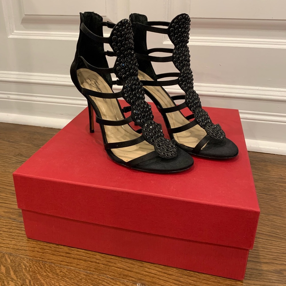 Black Satin Gladiator Heels